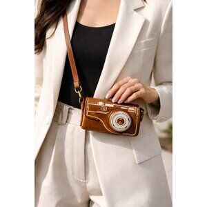 BDG Camera Crossbody Bag Brown Faux Leather Mini Purse Adjustable Strap